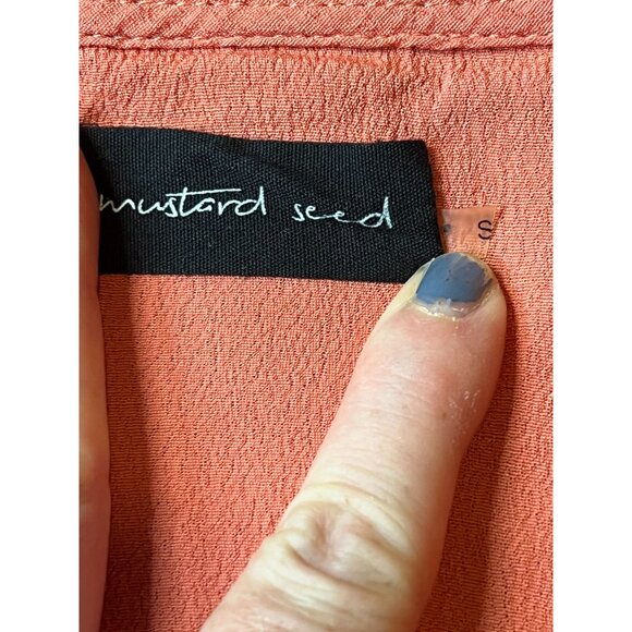 Mustard Seed Coral Ruffle Sleeve V-Neck Crop Top S Boho Festival - Picture 3 of 6